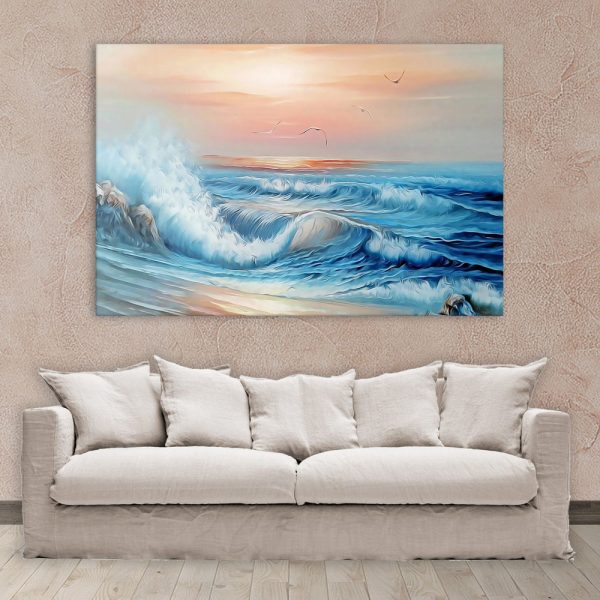 Canvas Painting - Beautiful Ocean Waves Nature Art Wall Painting for Living Room
