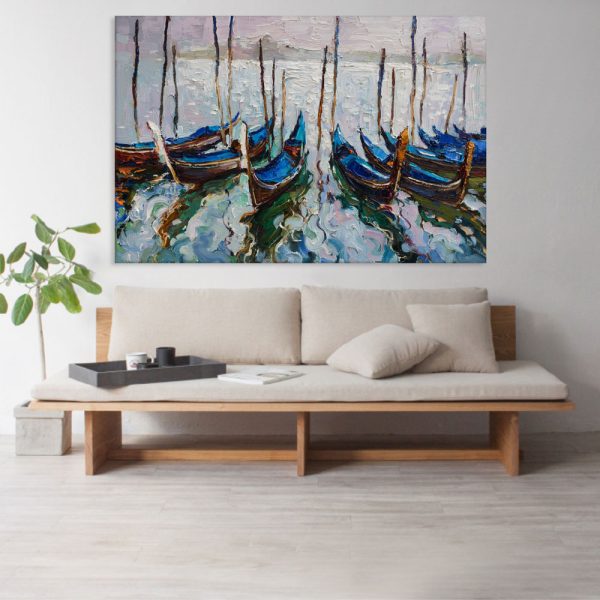 Canvas Painting - Beautiful Boats In Lakes Art Wall Painting for Living Room