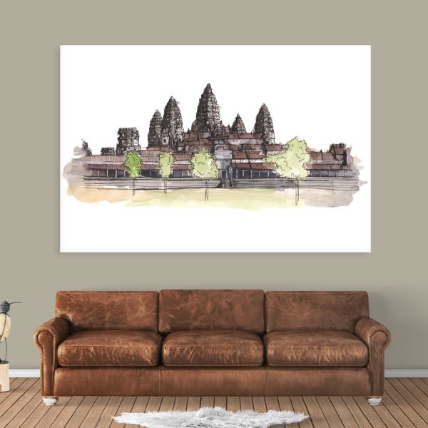 Canvas Painting - Angkor Wat Illustration Art Wall Painting for Living Room
