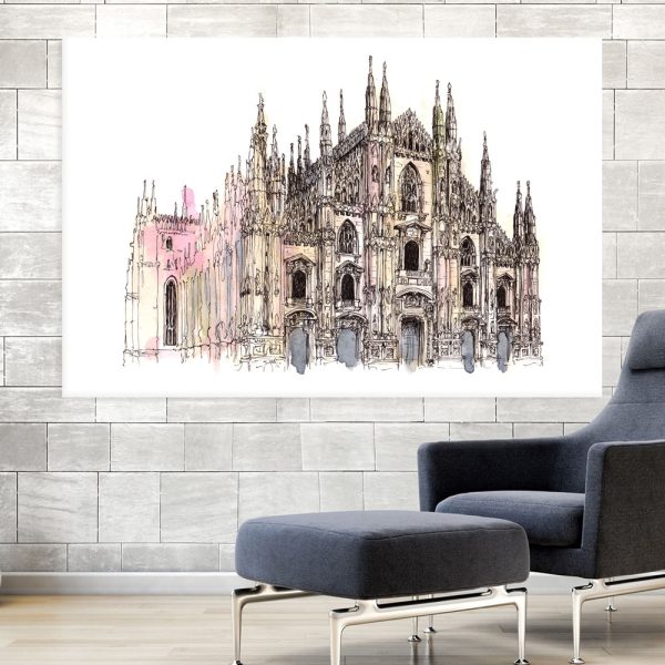Canvas Painting - Milan Cathedral Italy Illustration Art Wall Painting for Living Room