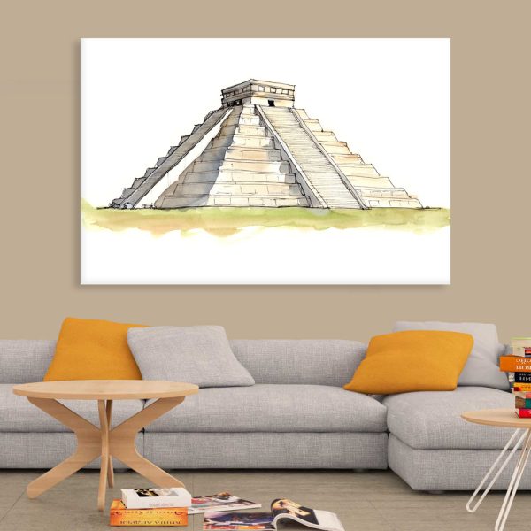 Canvas Painting - El Castillo Chichen Itza Illustration Art Wall Painting for Living Room