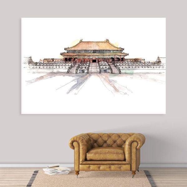 Canvas Painting - Forbidden City Beijing China Illustration Art Wall Painting for Living Room