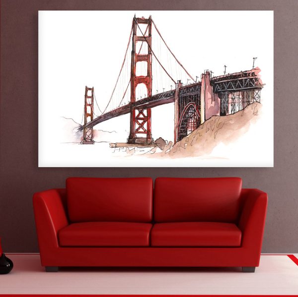 Canvas Painting - Golden Gate Bridge Illustration Art Wall Painting for Living Room