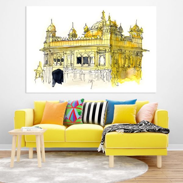 Canvas Painting - Golden Temple Amritsar Illustration Art Wall Painting for Living Room