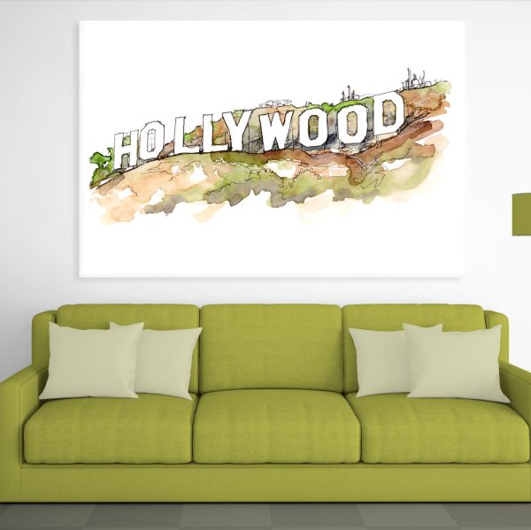 Canvas Painting - Hollywood Los Angeles Sign Illustration Art Wall Painting for Living Room