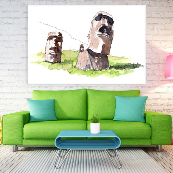 Canvas Painting - Moai Statues Illustration Art Wall Painting for Living Room