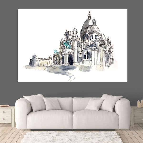 Canvas Painting - Sacre Coeur Paris Illustration Art Wall Painting for Living Room