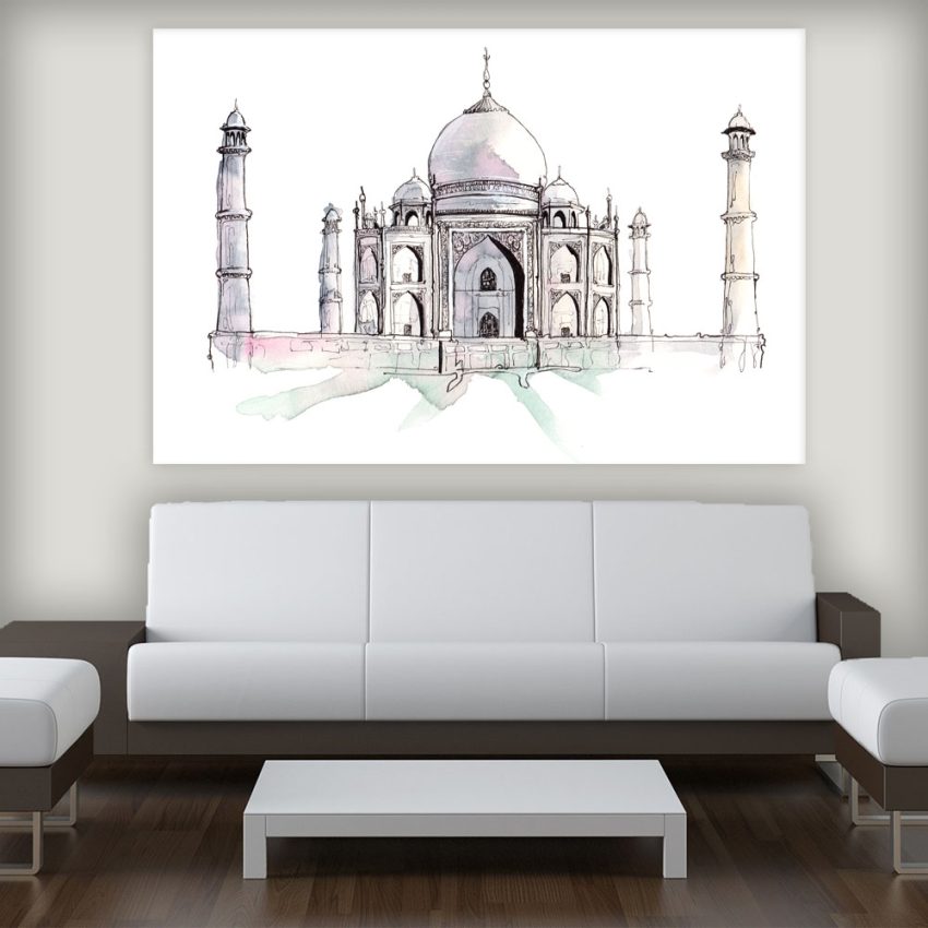Canvas Painting - Taj Mahal Agra Illustration Art Wall Painting for Living Room