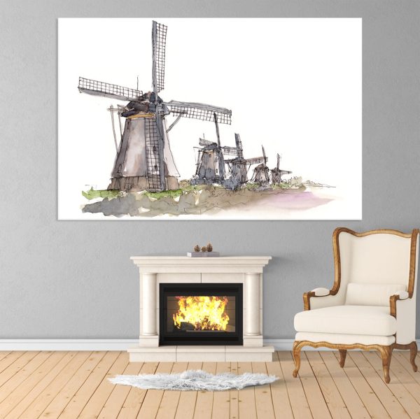 Canvas Painting - Windmills Illustration Art Wall Painting for Living Room