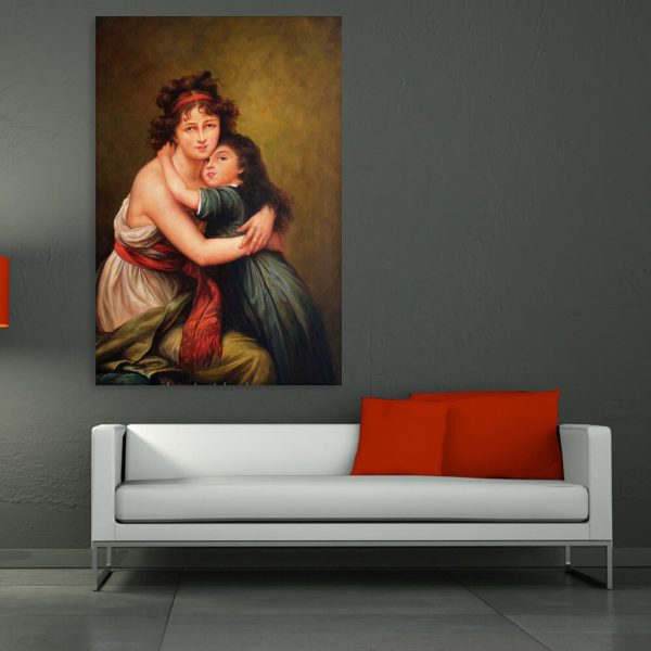 Canvas Painting - Beautiful Mother Daughter Self Portrait Art Wall Painting for Living Room