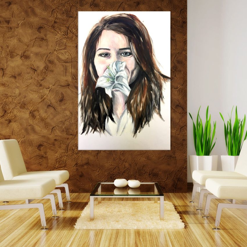 Canvas Painting - Beautiful Lady with Flower Art Wall Painting for Living Room