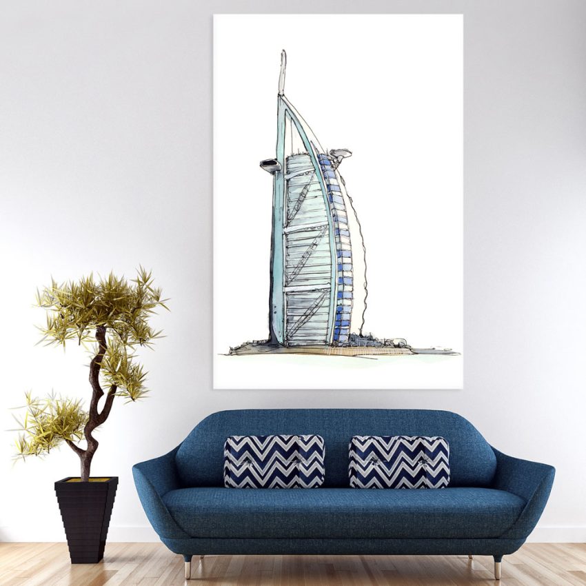 Canvas Painting - Burj Al Arab Dubai Illustration Art Wall Painting for Living Room