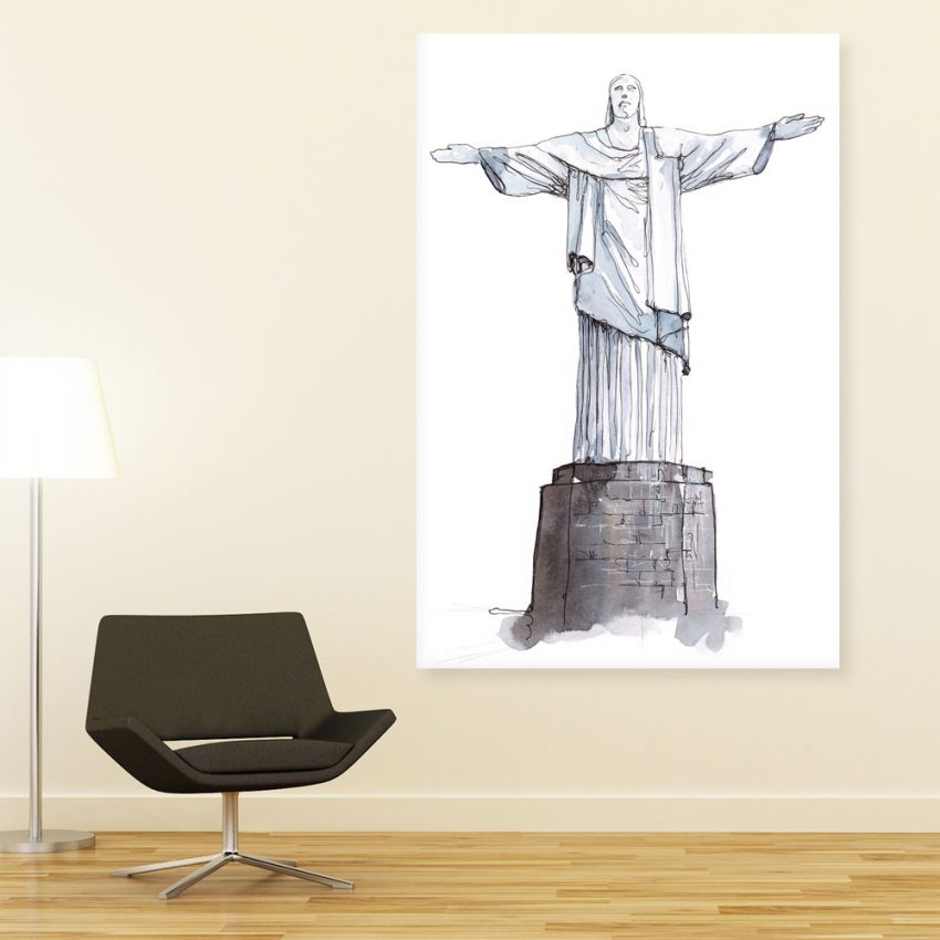 Canvas Painting - Christ The Redemmer Statue Brazil Illustration Art Wall Painting for Living Room
