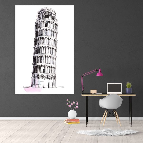 Canvas Painting - Leaning Tower of Pisa Illustration Art Wall Painting for Living Room