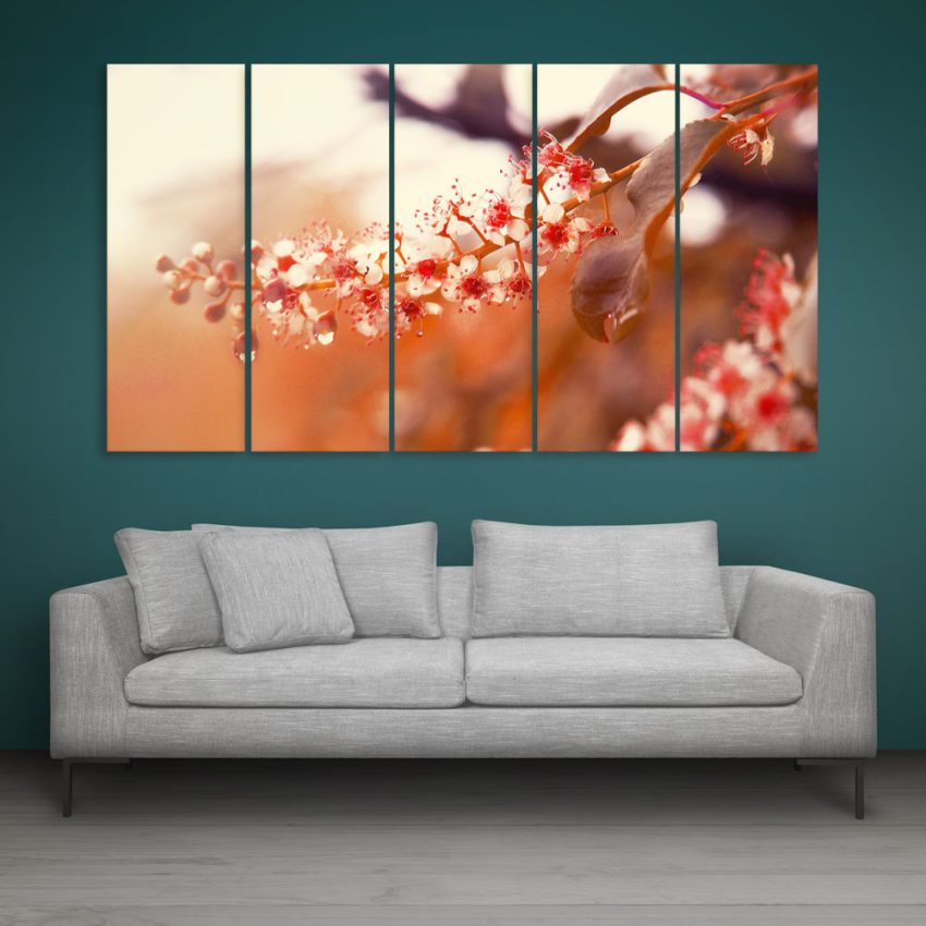 Multiple Frames Beautiful Flower Bird Cherry Wall Painting for Living Room
