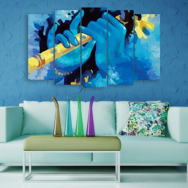 Multiple Frames Beautiful Krishna Flute Wall Painting for Living Room