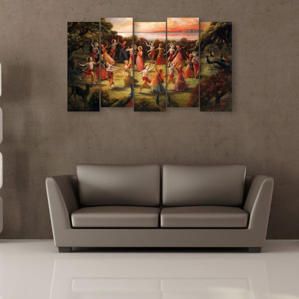 Multiple Frames Beautiful Krishna Gokul Wall Painting for Living Room