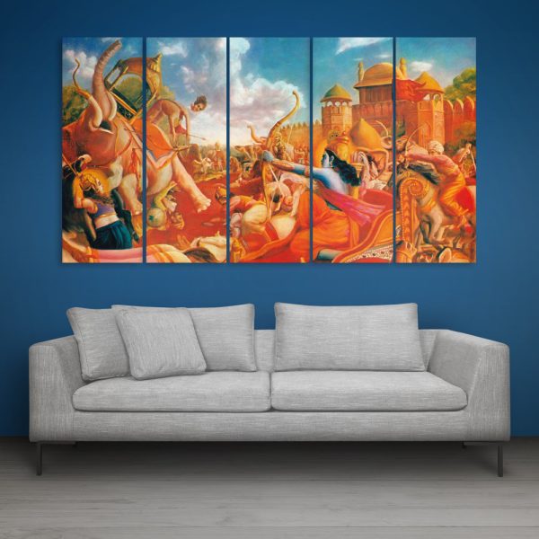 Multiple Frames Mahabharata Wall Painting for Living Room