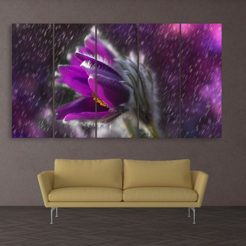 Multiple Frames Beautiful Purple Flower Wall Painting for Living Room